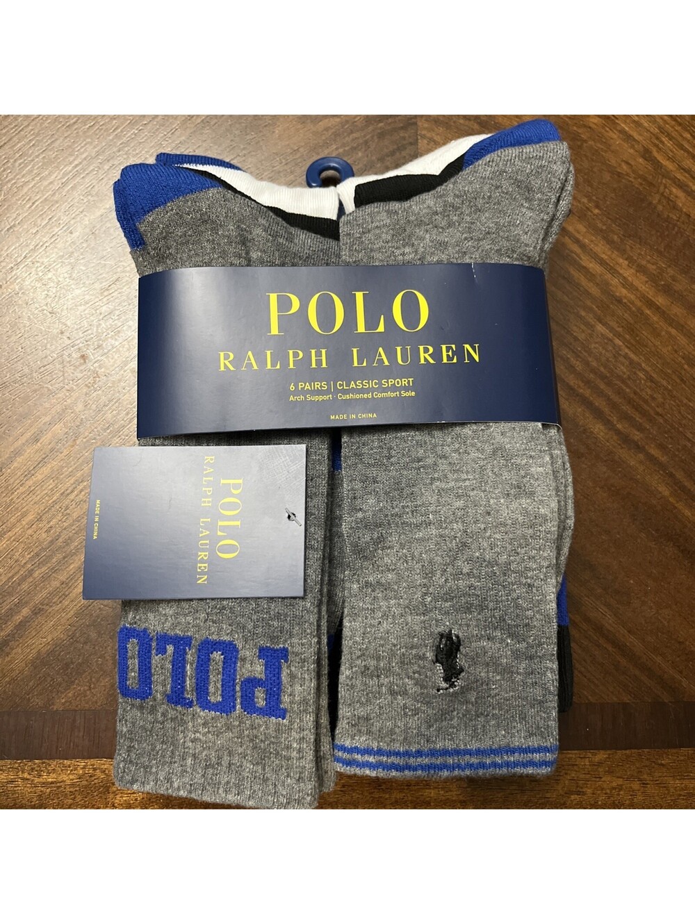 Polo Ralph Lauren Men's US 6-12.5 Crew Socks 6-Pair 2 x Gray/Black/White GHAST